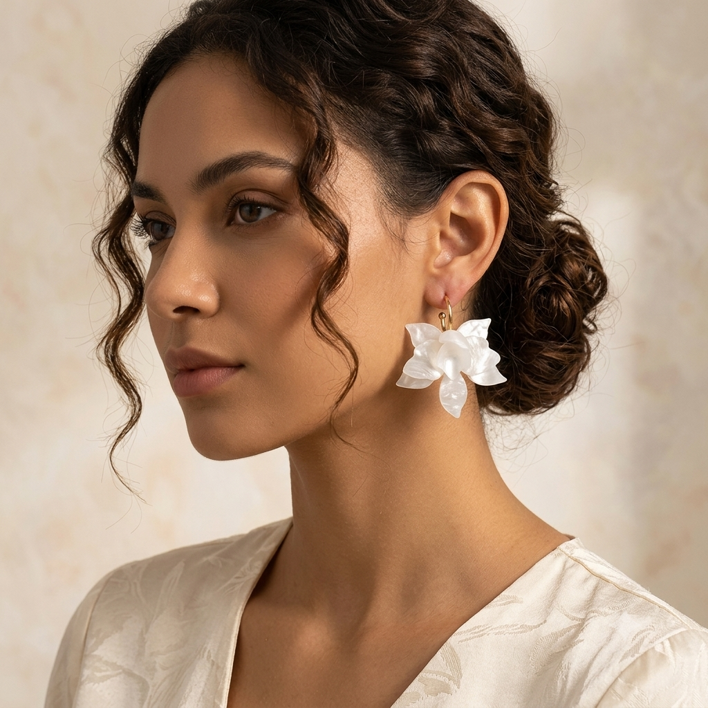 Boucles d'oreilles fleur blanche