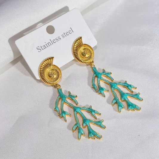 Boucles d'oreilles corail bleu