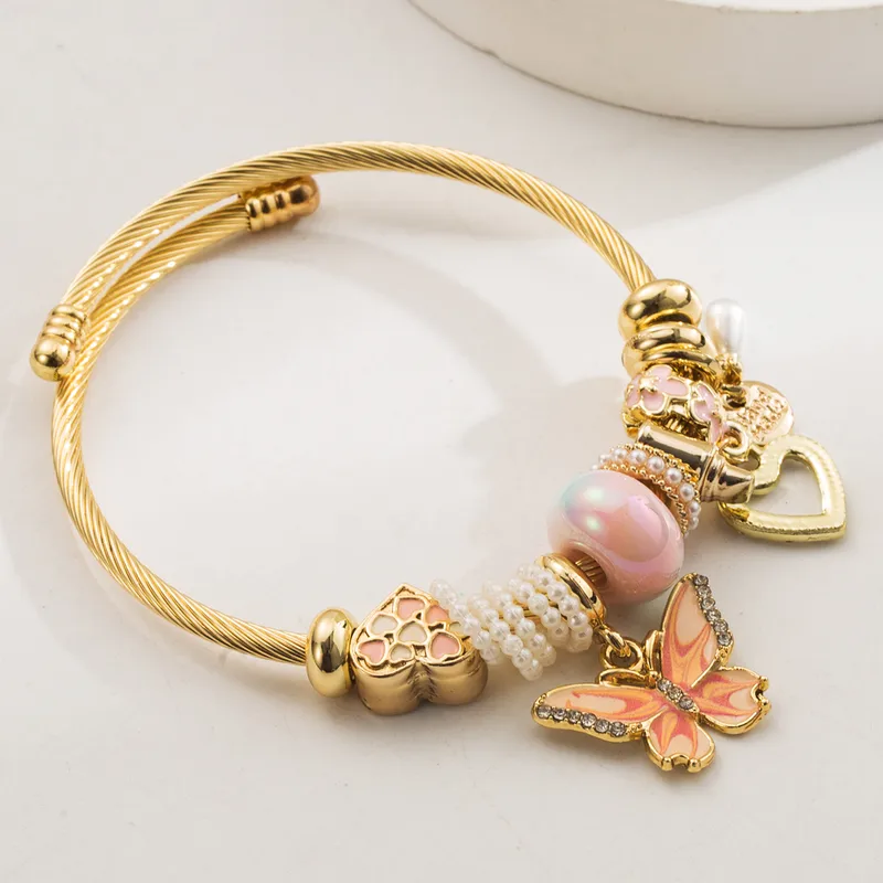 Bracelet breloque Papillon rose