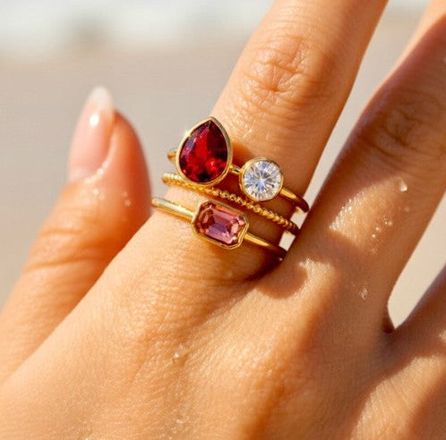 Bague Pierre cristaux rouge